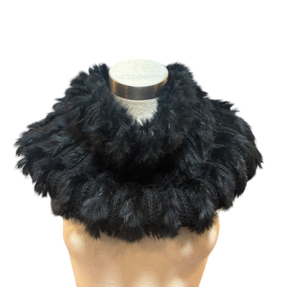 Danier Leather Snood Infinity Scarf Rabbit Wool Blend Black